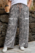 Curvy Leopard Print Raw Edge Patch Drawstring Pants