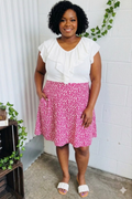 Fuchsia Leopard Two Fer Ruffle V Neck Woven Dress