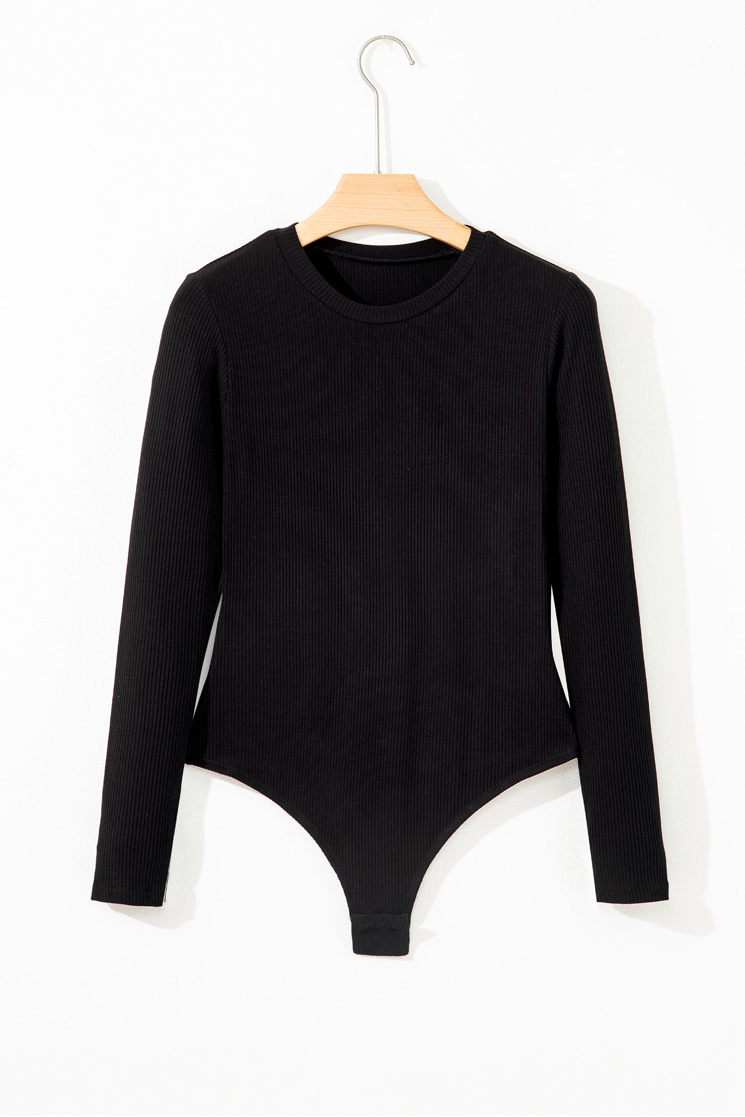 Black Ribbed Long Sleeve Crew Neck Bodysuit