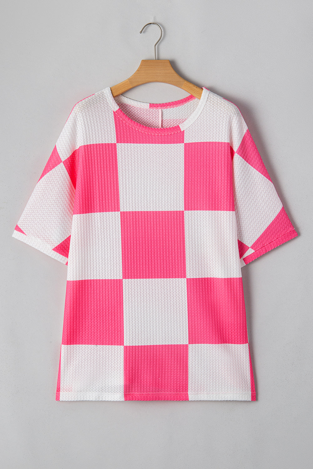 White Textured Checkerboard Round Neck T Shirt