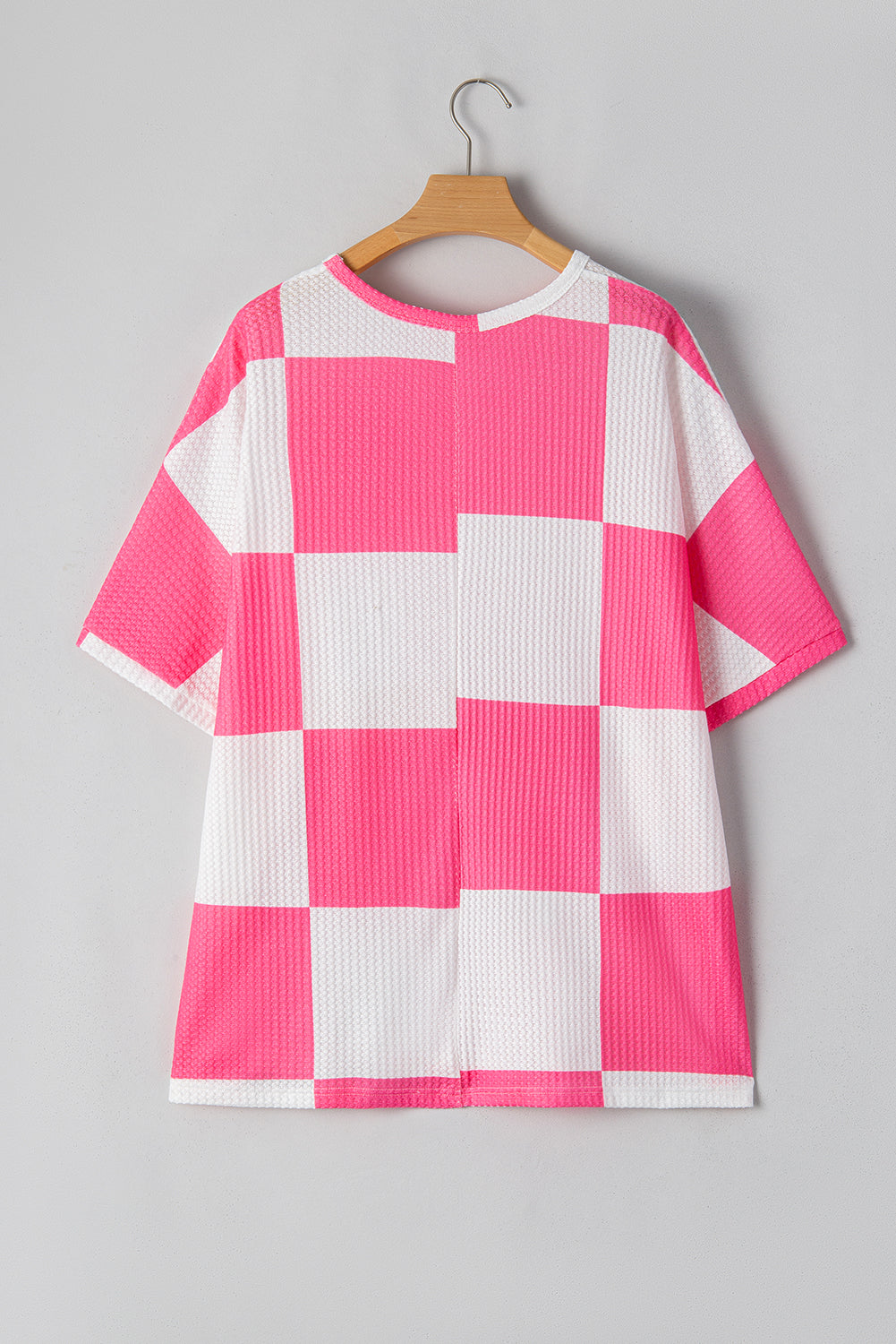 White Textured Checkerboard Round Neck T Shirt