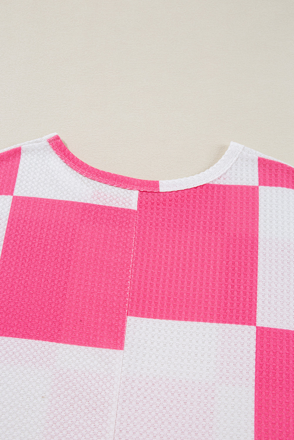 White Textured Checkerboard Round Neck T Shirt