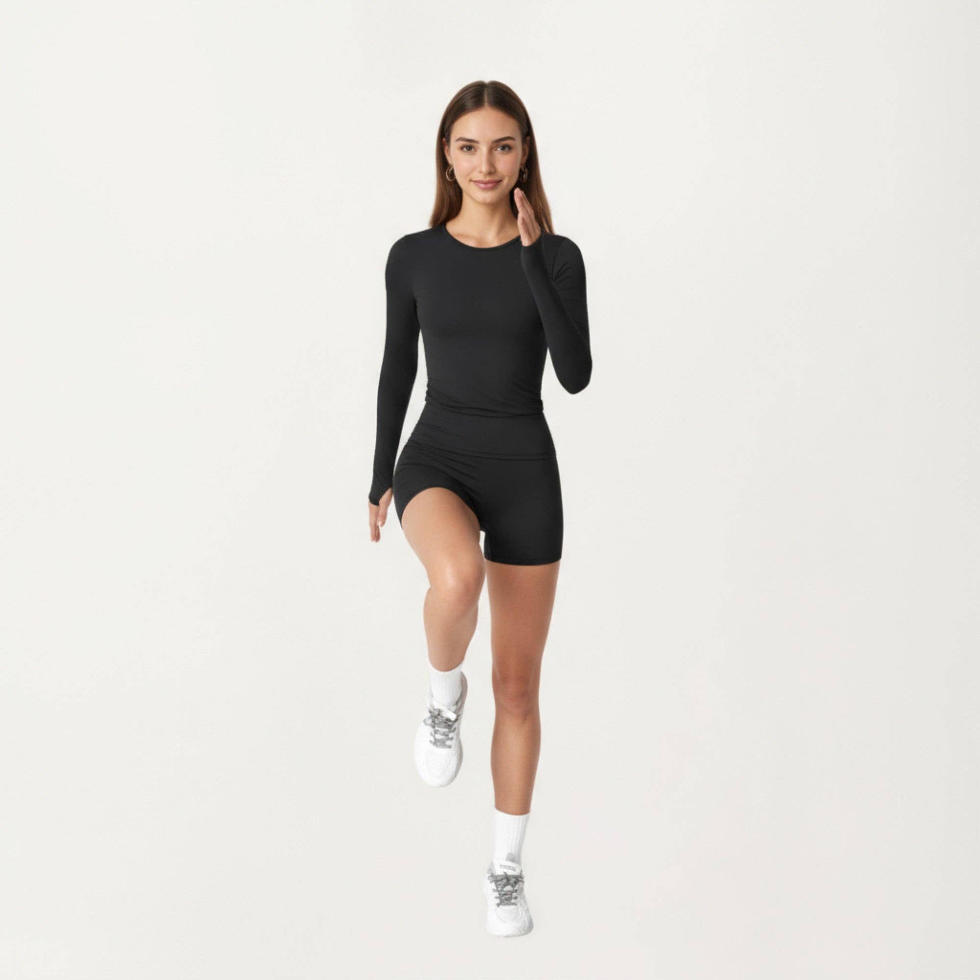 High Waist Stretch Fit Athletic Shorts with Smooth Seam Deta