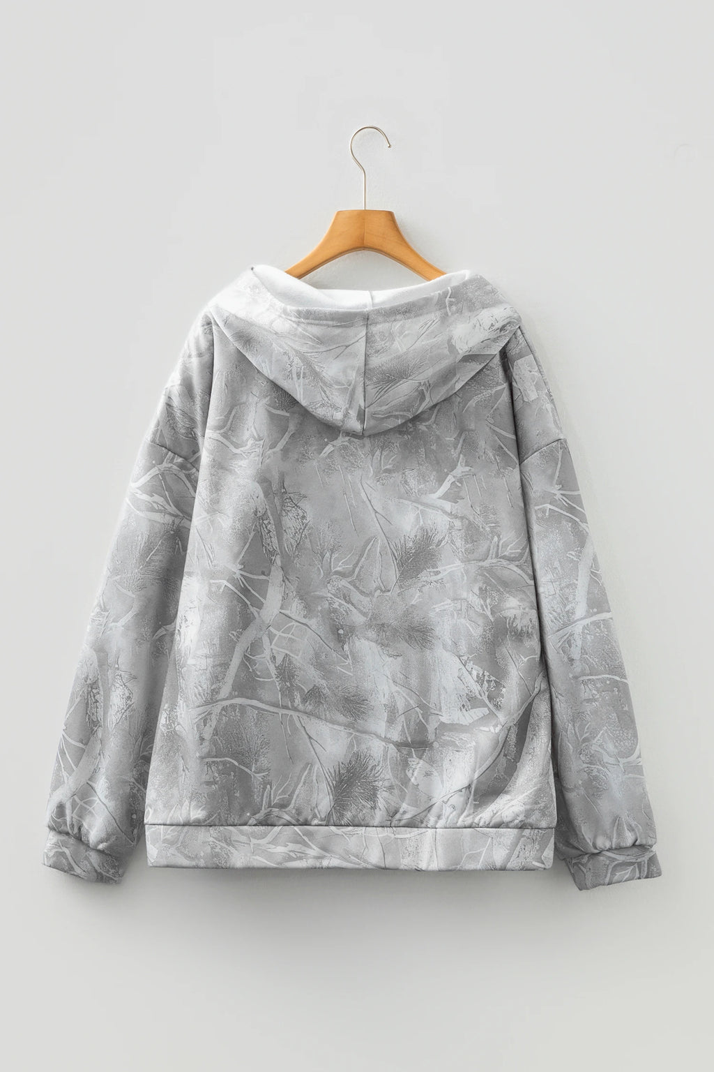 Gray Curvy Camouflage Woodland Print Hoodie