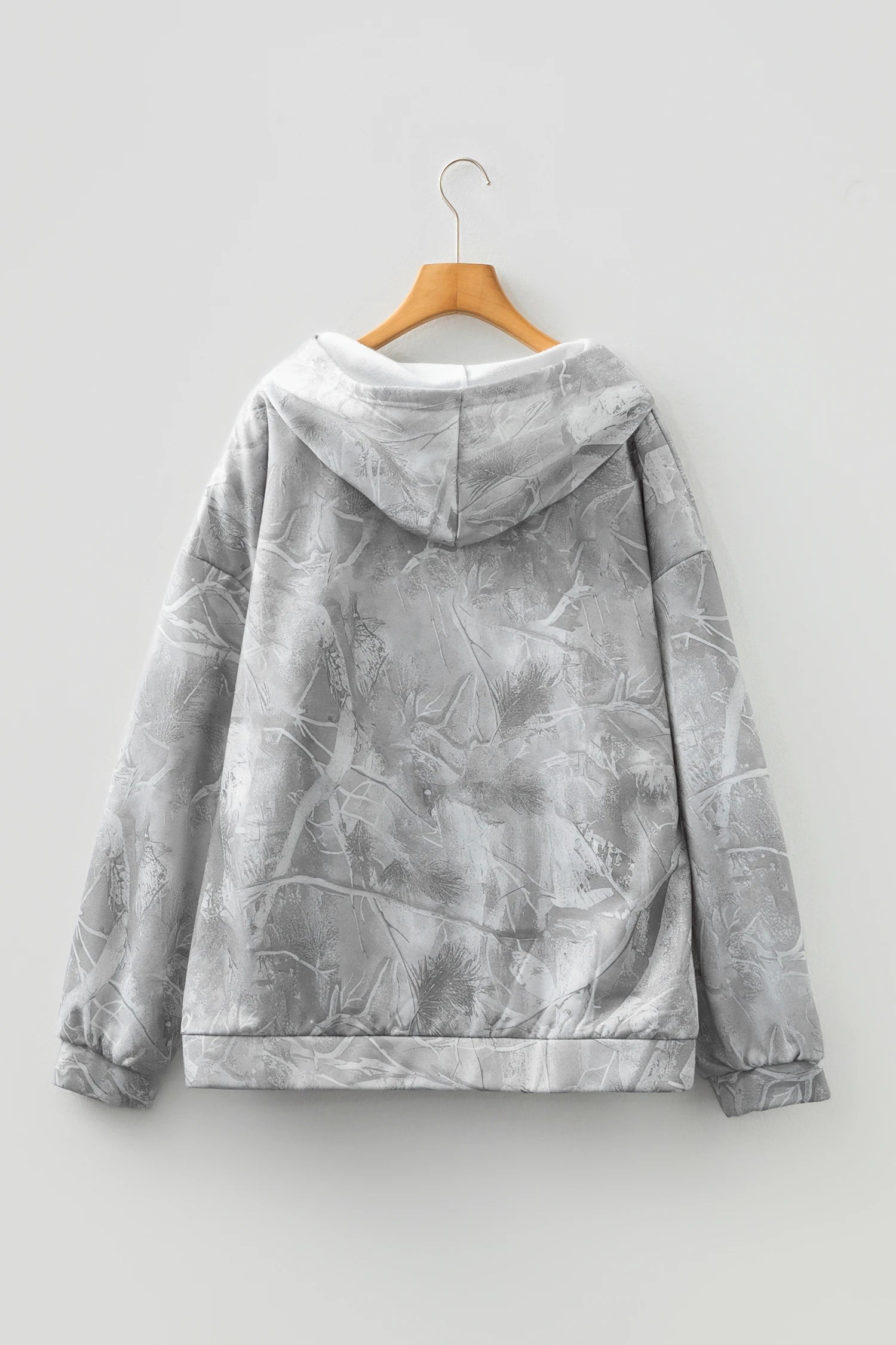 Gray Curvy Camouflage Woodland Print Hoodie