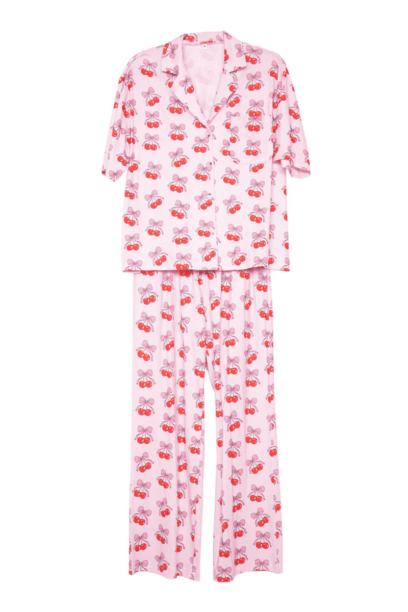 Cherry bow pajama pants set